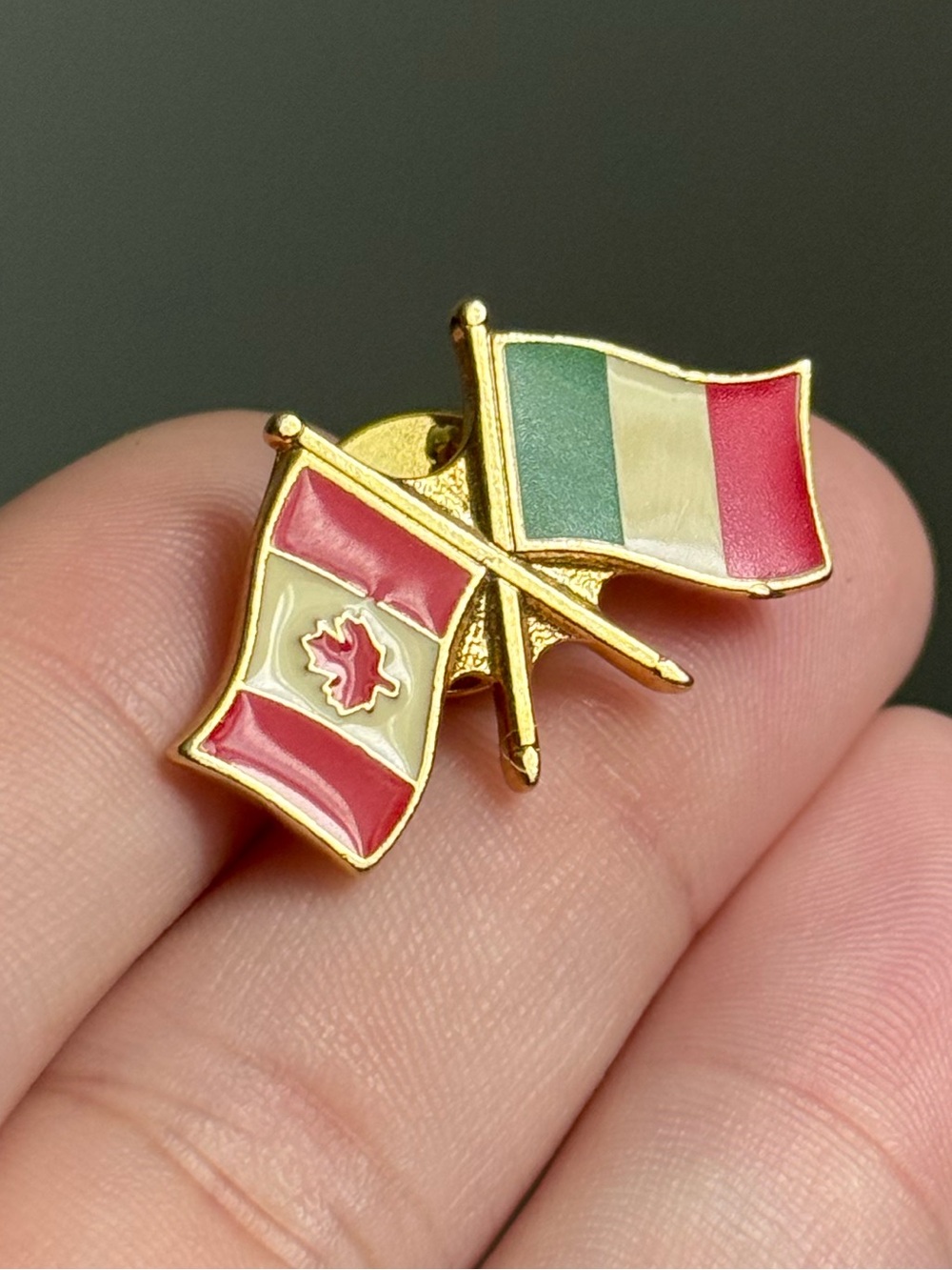 Vintage Italy Canada Friendship Flag Enamel Lapel Pin